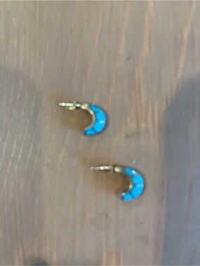 Sterling silver turquoise earrings curved blue turquoise with silver stripes 925